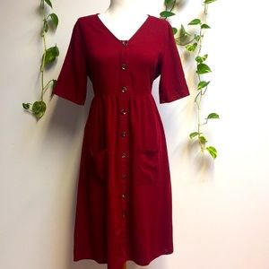 Burgundy Shirt Dress Button Down Pockets Boho